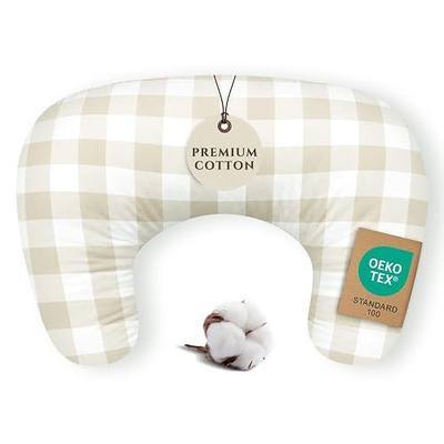 Pobibaby Nursing Pillow Cover, Boppy Compatible, Cotton (Gingham Khak) | Breastfeeding Pillow Cover, Boppy Compatible, 96% Cotton, Stretchy, Soft, Boys & Girls, Machine Wash, Nursing, Shower Gift