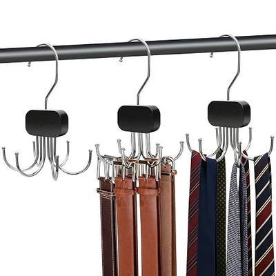 Belt Hanger for Closet, 3 Pack Belt Organizer for Closet Space Saving & Storage, 360° Rotatable & Foldable Hooks, Large Capacity Holder Rack for Tie, Tank Top, Bra, Purse, Hat (Black)