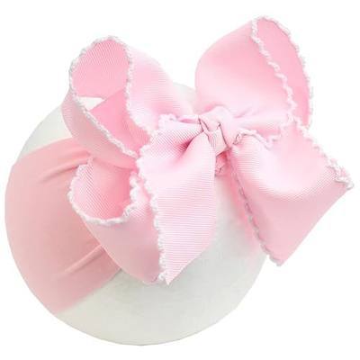 6'' Jumbo Pink Baby Girls Bow Headbands, Soft Nylon Headwraps | Boutique Handmade Grosgrain Moonstitch Bow Hairbands, Super Stretchy Nylon Hair Accessories for Newborns, Infants & Toddlers