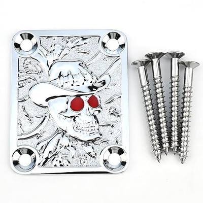 Zinc Alloy 3D Relief Electric Guitar Neck Plate,4-Bolt Rectangle Neck Joint Plate,Joint Reinforce Board for Strat ST Telecaster Tele ,Electric Bass Guitar Parts Replacement (Chrome)