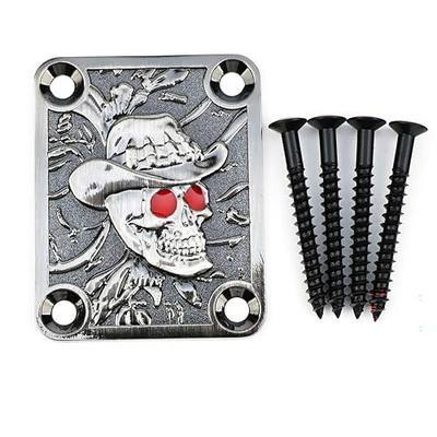 Zinc Alloy 3D Relief Electric Guitar Neck Plate,4-Bolt Rectangle Neck Joint Plate,Joint Reinforce Board for Strat ST Telecaster Tele ,Electric Bass Guitar Parts Replacement (Metallic Gray)
