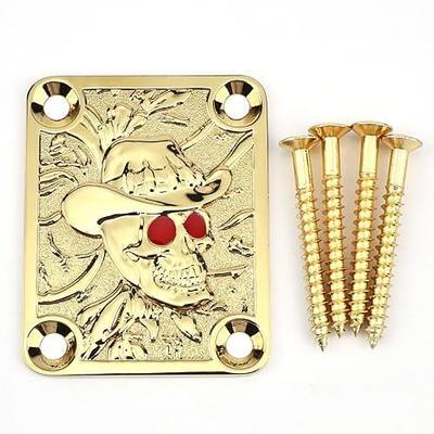 Zinc Alloy 3D Relief Electric Guitar Neck Plate,4-Bolt Rectangle Neck Joint Plate,Joint Reinforce Board for Strat ST Telecaster Tele ,Electric Bass Guitar Parts Replacement (Gold)