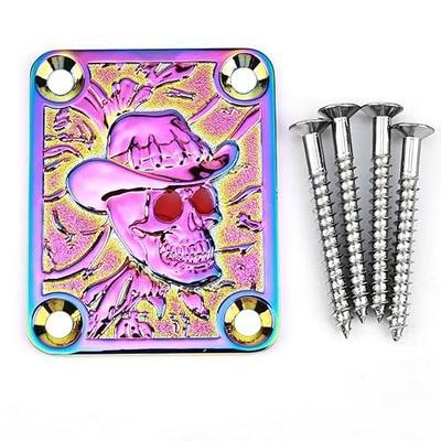 Zinc Alloy 3D Relief Electric Guitar Neck Plate,4-Bolt Rectangle Neck Joint Plate,Joint Reinforce Board for Strat ST Telecaster Tele ,Electric Bass Guitar Parts Replacement (Rainbow)