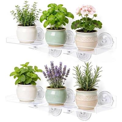 2 Pack Window Plant Shelves, 15.7 x 5.9 Inch Heavy Duty Acrylic Floating Shelf, Strong Suction Cup Shelf with Support Bracket, Windowsill Holder for Succulents and Indoor Plants