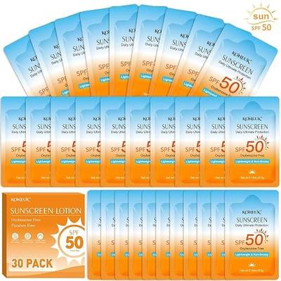 30 Pack Travel Size Sunscreen, SPF 50, Bulk Mini Sunscreen for Face and Body, Lightweight and Non-Greasy, Travel Size for Summer Beach and Outdoor, 0.19 OZ/Pack