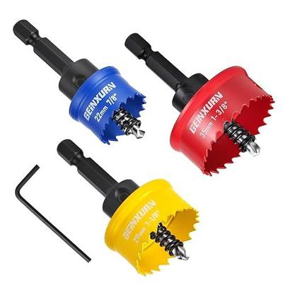 Geinxurn 4PCS Impact Small Thinwall Hole Saw Set, 7/8", 1-1/8", 1-3/8" M42 Cobalt BI-Metal Hole Cutter Kit with Pilot Drill Bit & 1 PC Hex Key, Fast Cutting for Thin Metal, Wood, PVC, Drywall