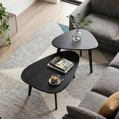 Nesting Coffee Table Set of 2-Mid Century Modern Coffee Table | Guitar Pick Stacking Tables with Solid Wood Legs,Small Coffee Tables for Small spaces,Living Room,Balcony