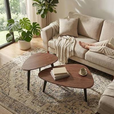 Nesting Coffee Table Set of 2-Mid Century Modern Coffee Table | Guitar Pick Stacking Tables with Solid Wood Legs,Small Coffee Tables for Small spaces,Living Room,Balcony