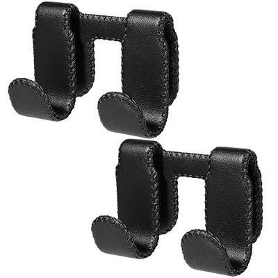 Car Seat Hooks for Tesla Model Y(Juniper) Model 3(Highland), Leather-Wrapped with Stainless Steel Core & Handmade Stitching, Purse Hanger Bag Holder, Automotive Seat Back Organizers (Black-2 Pack)