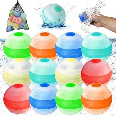 Reusable Water Balloons,Refillable Water Balloons Quick Fill,Soft Silicone Water Splash Balls for Toddler Age 4-12,Self Sealing Water Toys for Kids Summer Games,Outdoor Beach/Pool Party(12pack)