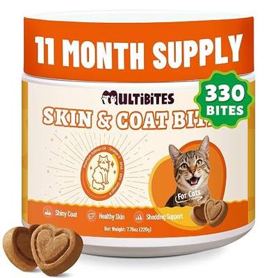 MUITIBITES 7.76 oz Skin & Coat Supplement for Cats, with Omega 3 & Omega 6 | with Salmon Oil for Cats, Vitamin E, Biotin | Supports Skin Care, Anti Shed & Allergy Relief | Easy Feed, Mess-Free Hands