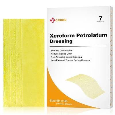 Carbou 7 Pack Xeroform Petrolatum Dressing 5"x9", Soft Non Stick Gauze Pads, Fine Mesh Gauze Patch for Light Exudate Wound Care, Burns, Lacerations, Skin Grafts & Surgical Incisions