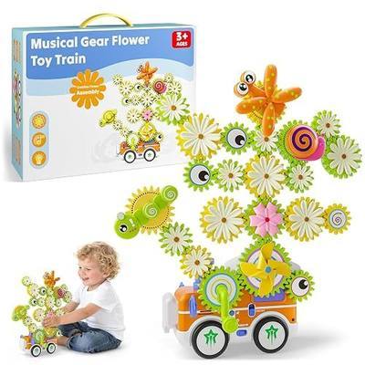 Gears Building Toys for Kids Ages 3+, STEM Construction Set for Toddlers, Train and Flower Models with Electric & Manual Modes, Lights and Music, DIY Educational Learning Toys Gift for Boys and Girls