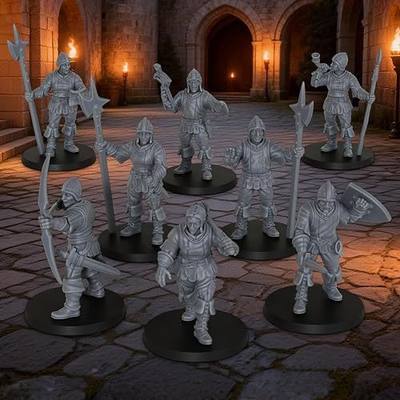 AUSPDICE Gothic City Guard Minis, 25mm Soldiers for TTRPGs, AF1104 S | 8pc Unpainted Human Soldier Figures with Polearms, Bow and Crossbow for Tabletop Gaming, Fantasy City Patrols, Armed Sentries