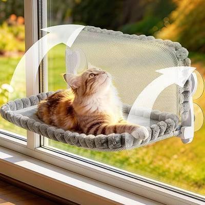 Cat Window Perch - Gray Cordless Foldable Cat Window Hammock for Large Cats, Sturdy Metal Frame Hanging Cat Bed, 40 lbs Capacity