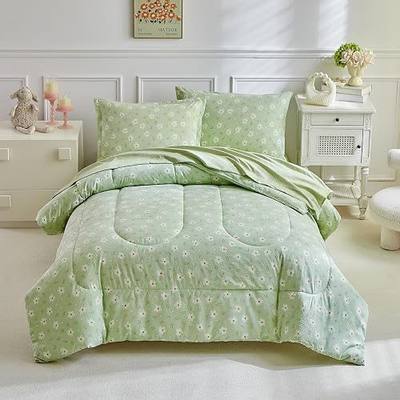 DuShow Floral Twin Comforter Set,5 Pieces Twin Bedding Set for Girls,Twin Bed in a Bag, All Season Kids Sheet Set with Comforter, Flat Sheet, Fitted Sheet, Pillowcase and Pillow Sham-Green Floral
