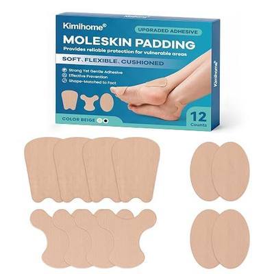 Kimihome Moleskin Pads for Feet and Shoes, Gel Lining for Feet Cushion | 12 Sheets Pre-Cut Adhesive Blister Prevention Pads for Walking, Hiking, Running, Reduce Friction and Pain