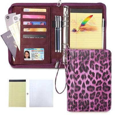 A5 Binder 6 Ring with Zipper, Portable Planner for Travel & Study | Faux leather A5 planner with detachable 6 rings, lined pages, pouches, card slots and pen holder for daily use.