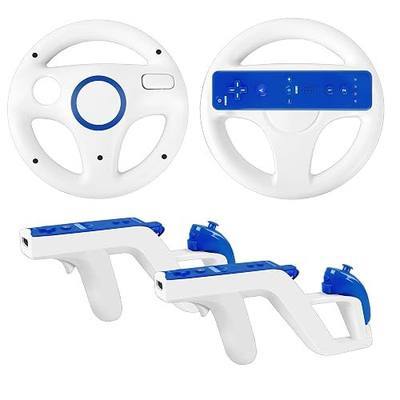 PaveRovi 4Pack Wii Steering Wheels and Zapper Light Gun Compatible with Nintendo Wii/Wii U Remote Controller(2 Wheels & 2 Light Gun)