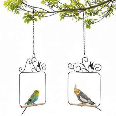 2 Pack Hummingbird Swings, Black Metal Frame Hummingbird Swings with Wooden Dowel Wild Bird Swing Outdoor Bird Perch with 2Pcs Hanging Chain for Hanging Indoor Outdoor Trunk Lawn Patio Garde