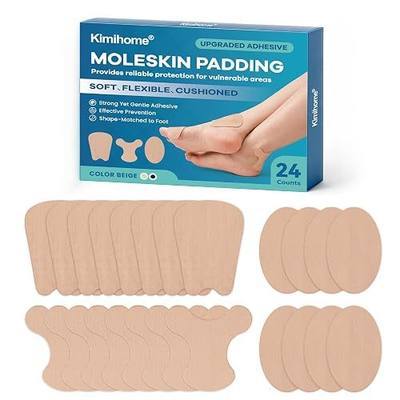 Kimihome Moleskin Pads for Feet and Shoes, Gel Lining for Feet Cushion | 24 Sheets Pre-Cut Adhesive Blister Prevention Pads for Walking, Hiking, Running, Reduce Friction and Pain