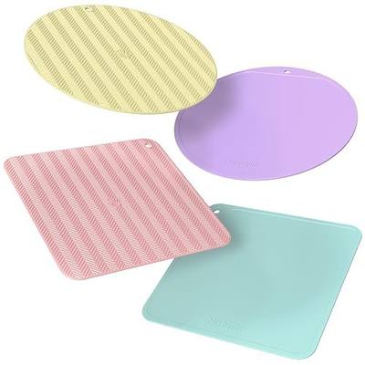 NiHome Jar Opener Gripper Pads, 6in Silicone for Seniors, 4-Pack | Macaron Pastel Colors & Set Options, Palm-Textured with Hang Holes, Square and Round Shapes, Dishwasher Safe Coaster