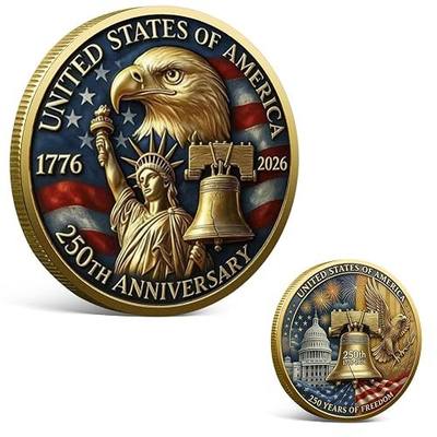 USA 250th Anniversary Commemorative Coin 1776 2026 American Eagle & Liberty Bell Patriotic Collectible 250 Years of Freedom Challenge Coin America 250 Souvenir Gift
