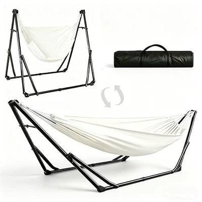 2-in-1 Hammock Kids Chair, Foldable Steel Stand Indoor Outdoor Swing Bag | Convertible swing hammock chair, rustproof frame, no-tool setup, holds 220 lbs, carry bag for playroom, yard, camping indoor