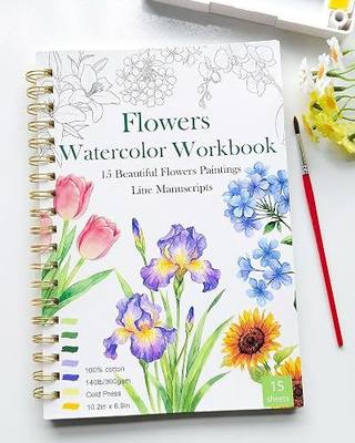 Watercolor Workbook, Water Coloring Book for Adult &Teens Beginners,15 Beautiful Flowers Designs 300gsm Cold Press Cotton Watercolor Paper,Perfect Gifts to Spark Creativity Stress Relief(10.2" x 6.9")