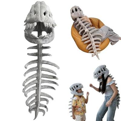 Dinosaur Skeleton Costume for Kids, Plush Spinosaurus Skull & Spine Dino Outfit for Dress Up, School Events & Halloween