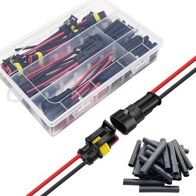 14 AWG 2 Wire Connector Waterproof Wire Connectors 2 Pin Automotive Electrical Connectors Plug with 14 Gauge Wires and 40pcs Heat Shrink Tubing Kit (10set)