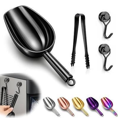 Stainless Steel Ice Scoop for Freezer with Magnetic Hook & Ice Tongs | Ice Scoop for GE Profile Opal 2.0 Nugget Ice Maker, for Kitchen Bar Party Accessories (6OZ-Black)