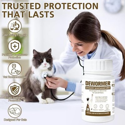 Broad-Spectrum Dewormer for Cats & Kittens, for Tapeworms, Hookworms & Roundworms, 50 Tablets
