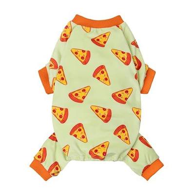 Fitwarm Pizza Dog Fleece Pajamas, Funny Cozy Clothes for Small Dogs Boy Girl, Soft Pet Onesie, Light Green, Orange, Medium
