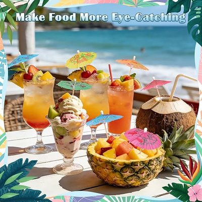 Cocktail Umbrellas for Drinks Garnish, 4" Mini Paper Drink Umbrellas Cocktail Picks, Tiny Umbrella Toothpicks Fruit Sticks, Summer Tropical Hawaiian Luau Tiki Party Decorations Bar Accessories 54 PCS