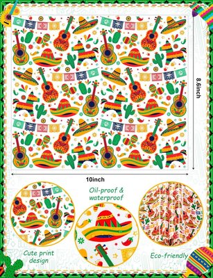 200 Pcs Fiesta Wax Paper for Food, Cinco De Mayo Wax Paper Sheets | Deli Paper Sandwich Wrap Candy Wraps, Waterproof Oil-proof, Picnic Basket Liners, Guitar Pattern, Kitchen Handmade Food