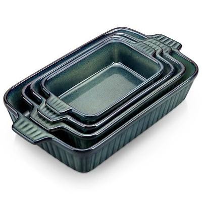 vancasso Ceramic Casserole Dishes for Oven, Reactive Glaze Baking Dishes Set of 4, Deep Rectangular Lasagna Pans with Handles, Ceramic Bakeware Set, Microwave Dishwasher Oven Safe, Green (9.4"/11.1"/12.2"/14.7")