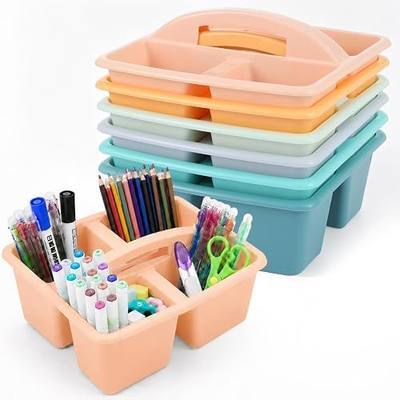 6 Pack Assorted Colors Classrooms Caddy 4 Compartment Classroom Caddy Compartment Caddies Set Table Caddies Classrooms with Handle for Classroom Organization Table Desk Office Supplies(Boho)