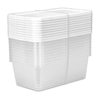 Set of (10) 6 Quart Storage Boxes, Clear Plastic Storage Bin with Snap-on Lid, White