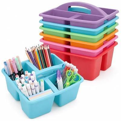 6 Pack Assorted Colors Classrooms Caddy 4 Compartment Classroom Caddy Compartment Caddies Set Table Caddies Classrooms with Handle for Classroom Organization Table Desk Office Supplies(Rainbow)