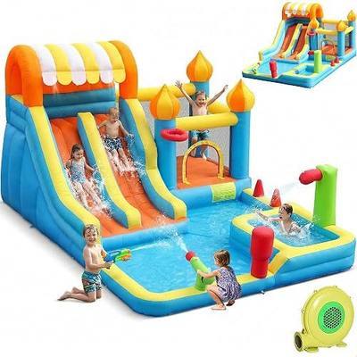 Inflatable Bounce House for Kids Backyard, Blow Up Water Slides Bouncy Castle for Kids Outdoor with 550W Blower