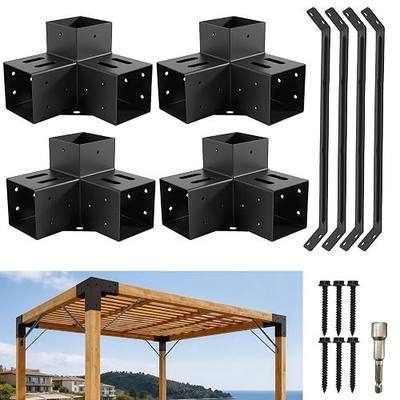 4 Pcs 4"x4" 3 Way Right Pergola Brackets(Actual Fit 3.6"x3.6") | DIY Pergola Kit with 8 Pcs 45 ° Angle Support Bracket for Gazebos|Patio Pergolas Log Cabin Outdoor Pergola