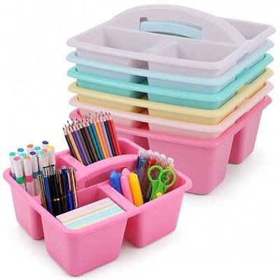 6 Pack Assorted Colors Classrooms Caddy 4 Compartment Classroom Caddy Compartment Caddies Set Table Caddies Classrooms with Handle for Classroom Organization Table Desk Office Supplies(Pink Purple)