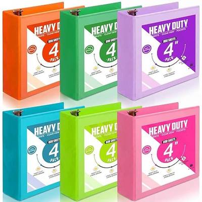Sinload 6 Pcs 3 Ring Binder, Large Capacity D Ring Binders with Pockets, 8.5" x 11" Presentation Folder View Binder with Customizable Clear Cover for Documents Files Projects(Multicolored,4 Inch)