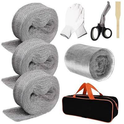 7pcs Steel Wool Mouse Hole Filler, 3" x12 Ft Steel Wool Mice Control - DIY Kit with Gloves & Scissors for Mice Control at Pipe Openings