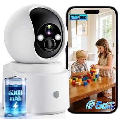Noonkey Battery Powered Wireless Indoor Security Camera, 4MP HD Pan/Tilt Pet Camera w/ 6000mAh Rechargeable, 5G&2.4G WiFi 6,Motion Detection, Color Night Vision, 2-Way Talk, Home/Pet/Baby Monitoring