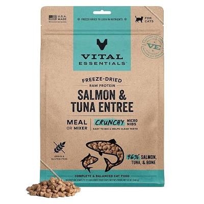 Vital Essentials Freeze Dried Cat Food, Salmon & Tuna Nibs, 12 oz Bag | Micro Crunchy Nibs, Complete Meal or Mixer, Made With 96% Salmon, Tuna & Bone, High Protein, Grain-Free Recipe