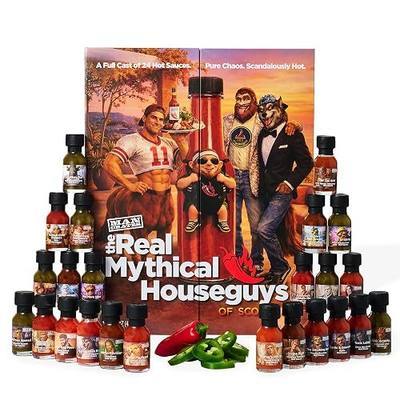 Man Crates Real Houseguys Hot Sauce Gift Set – 24 Pack Funny Hot Sauce Sampler for Men – Spicy Variety Gift Box for Dad, Husband, Boyfriend – Unique Gag Gift