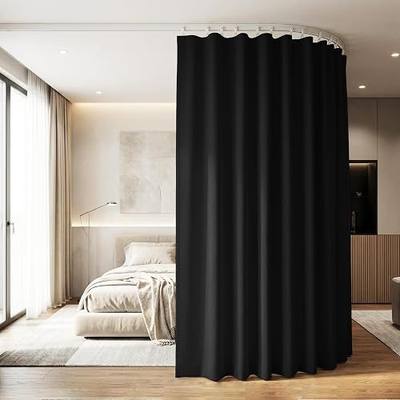 Window Curtains Track Set,Blackout Room Divider Curtains Black | Flexible bendable ceiling & wall mount track,Blackout thermal insulated & noise reduction fabric,Privacy dividers curtains