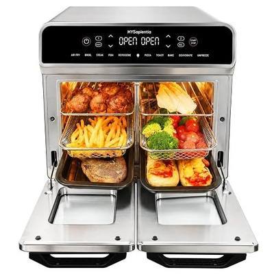 HYSapientia Dual Zone Air Fryer Toaster Oven Combo,10-in-1 Inner and outer Stainless Steel Air Fryer with Rotisserie,24QT Extra Large Countertop Convection Oven,13 Accessories,Even Heating